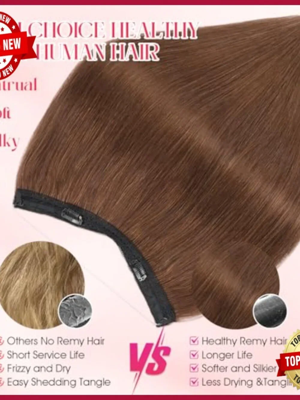 16 Inch Real Human Hair Halo Extensions with Invisible Wire for Volume